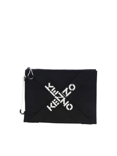 Kenzo Branded Bands Clutch Bag In Black