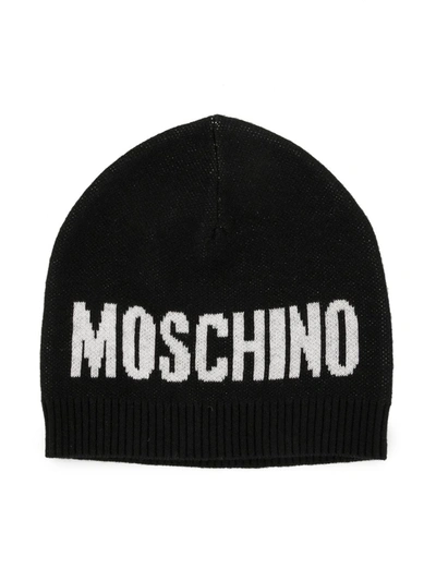 Moschino Kids' Intarsia Knit Beanie In Black