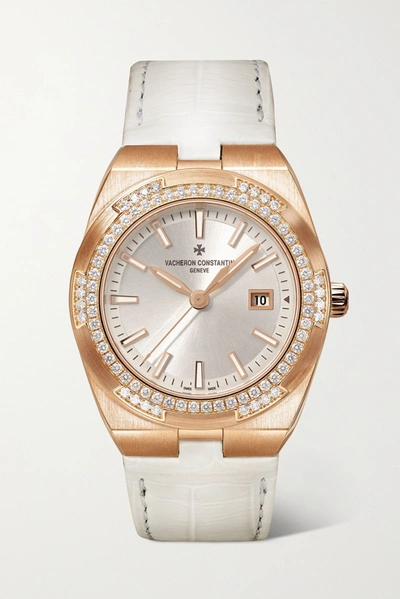 Vacheron Constantin Overseas 33mm 18-karat Pink Gold, Alligator And Diamond Watch