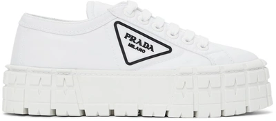 Prada Double Wheel Nylon Gabardine Sneakers In White
