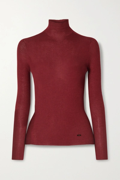 Akris Ribbed Cashmere And Silk-blend Turtleneck Sweater In Burgundy