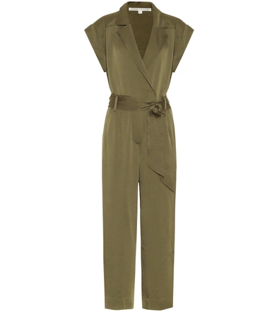 Veronica Beard Ophelia Cropped Wrap-effect Satin-crepe Jumpsuit In Olive/army