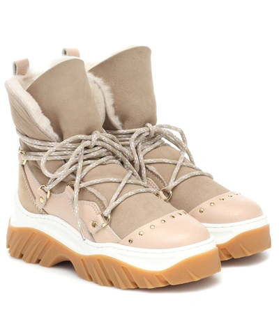 Inuikii Suede And Shearling Ankle Boots In Beige