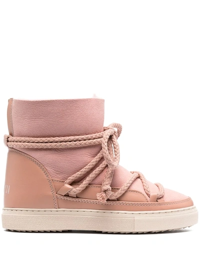 Inuikii Leather And Shearling Ankle Boots In Pink