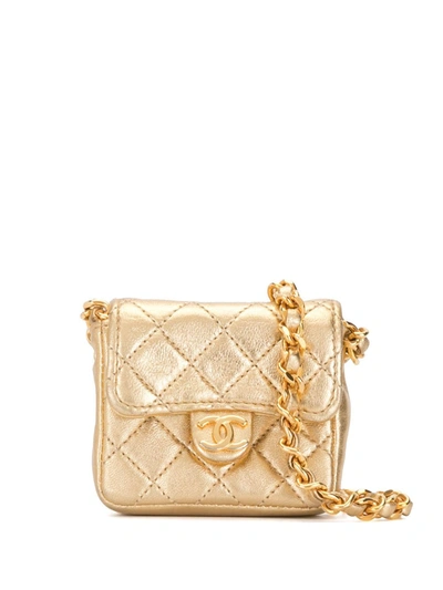 Pre-owned Chanel 1990s Diamond-quilted Mini Shoulder Bag In Gold