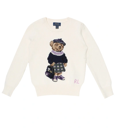 Polo Ralph Lauren Kids' Polo Bear Intarsia Cotton Sweater In White