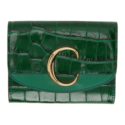 Chloé The C Logo Crocodile-effect Leather Wallet In 3h0 Woodsyg