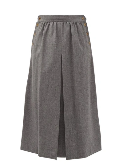 Fendi Buttoned Pleated Wool-twill A-line Skirt In Drum