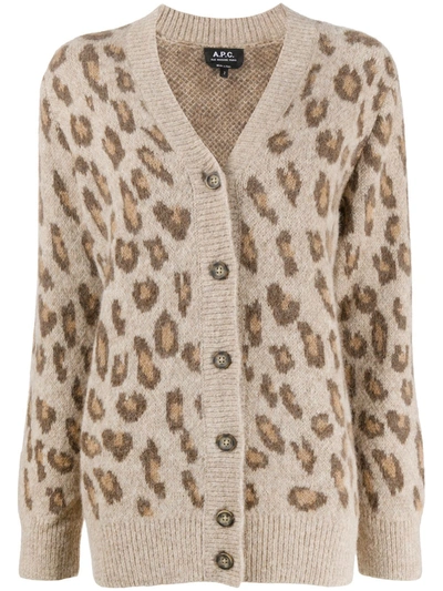 A.p.c. Erika Leopard-jacquard Alpaca-blend Cardigan In Brown