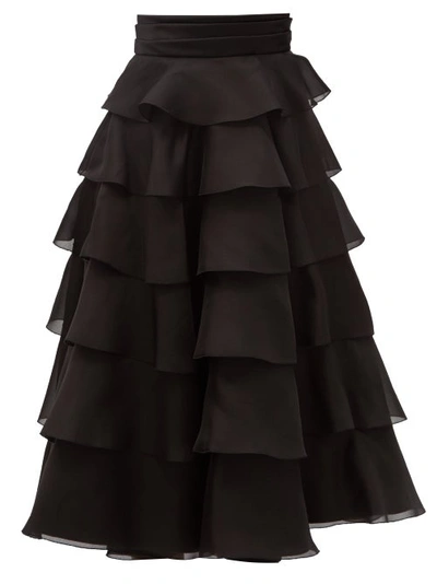 Alexandre Vauthier Tiered Satin-trimmed Silk-organza Midi Skirt In Black