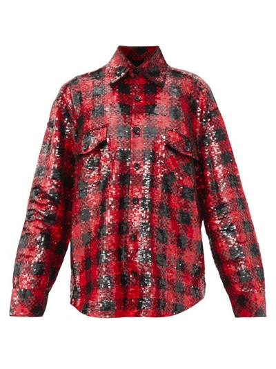 Ashish Oversized Checked Sequined Cotton Shirt In Red