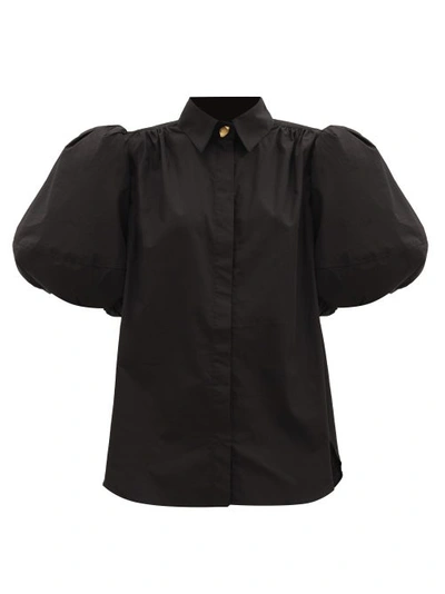 Aje Mottled Puff-sleeved Cotton-poplin Shirt In Black