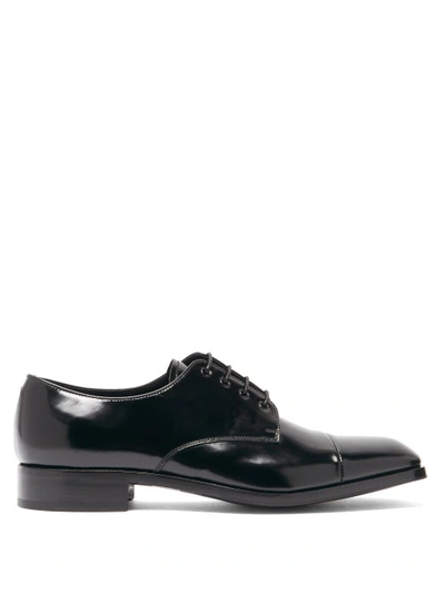 Prada Spazzolato-leather Derby Shoes In Nero