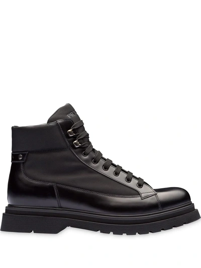 Prada Black Lace-up Leather Boots