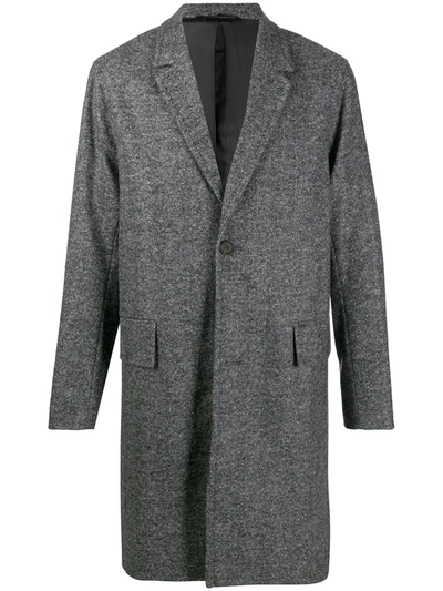 Officine Generale Matt Single-breasted Wool-blend Herringbone Coat In Grey