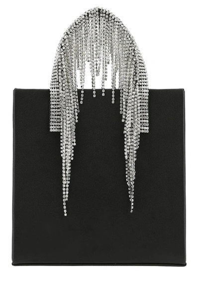 Kara Crystal Fringe Handle Handbag In Black
