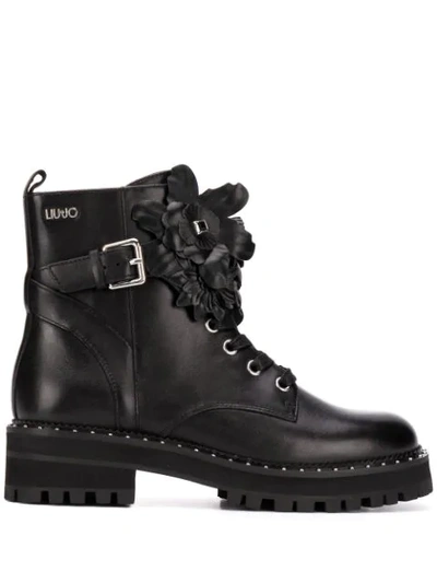 Liu •jo Embellished Combat Boots In Black