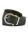 Ferragamo Men's Stamped Leather Gancio Buckle Belt In Black