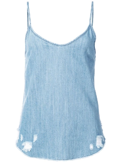 Rta Lilian Chambray Camisole Top W/ Distressing In Invade