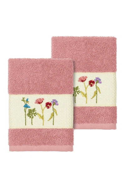 Linum Home Serenity 2-pc. Embellished Washcloth Set Bedding In Tea Rose