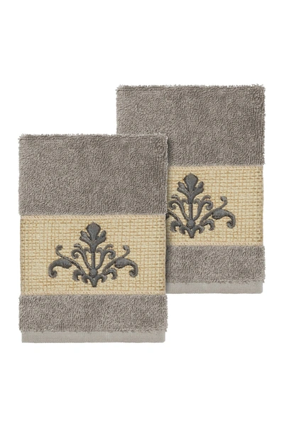 Linum Home Scarlet 2-pc. Embellished Washcloth Set Bedding In Dark Grey