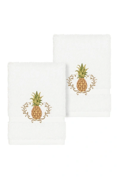 Linum Home Welcome 2-pc. Embellished Washcloth Set Bedding In White