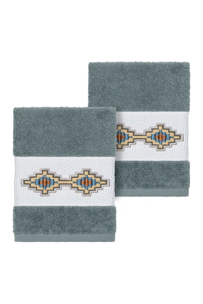 Linum Home Gianna 2-pc. Embroidered Turkish Cotton Washcloth Set Bedding In Teal