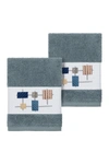 Linum Home Khloe 2-pc. Embroidered Turkish Cotton Washcloth Set Bedding In Teal