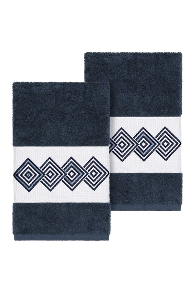 Linum Home Noah 2-pc. Embellished Hand Towel Set Bedding In Navy