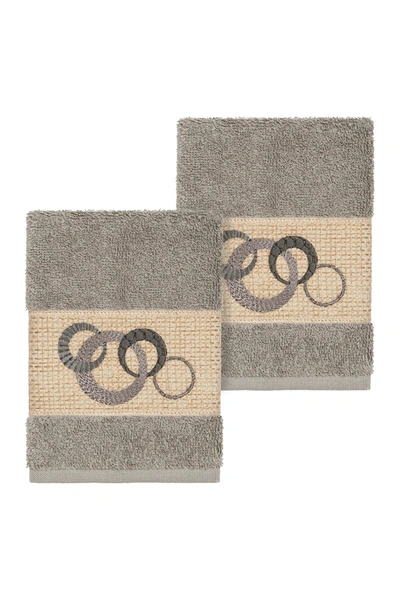 Linum Home Annabelle 2-pc. Embellished Washcloth Set Bedding In Dark Grey