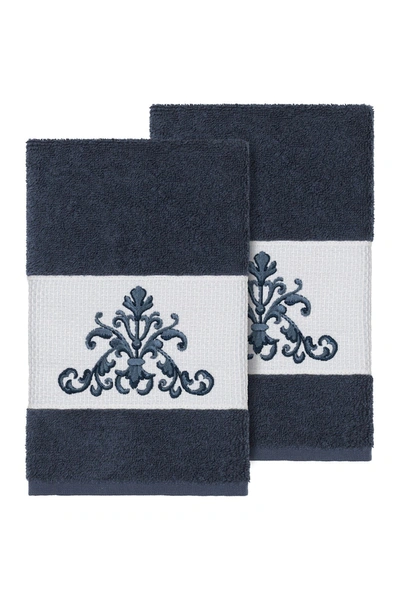 Linum Home Scarlet 2-pc. Embellished Hand Towel Set Bedding In Navy
