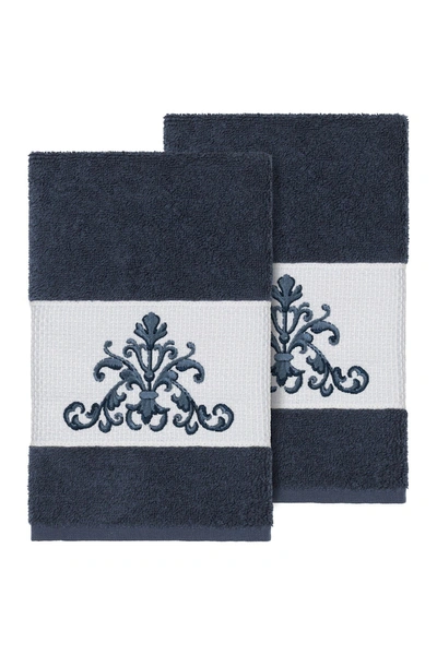 Linum Home Scarlet 2-pc. Embellished Hand Towel Set Bedding In Midnight Blue