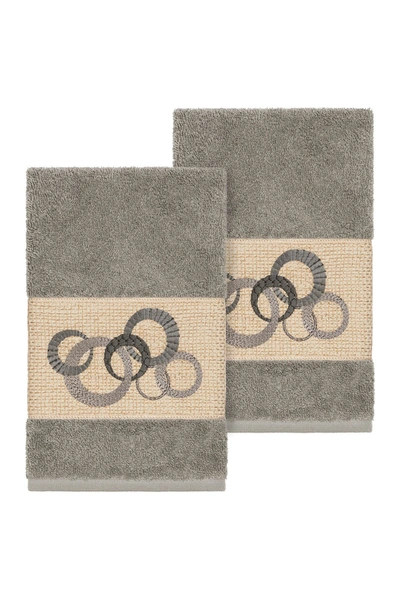 Linum Home Annabelle 2-pc. Embellished Hand Towel Set Bedding In Dark Grey
