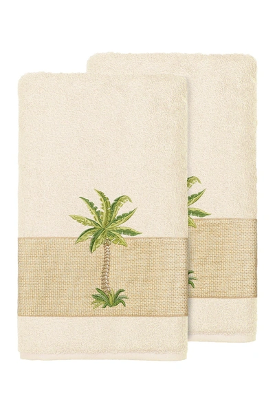 Linum Home Colton 2-pc. Embellished Bath Towel Set Bedding In Light Beige