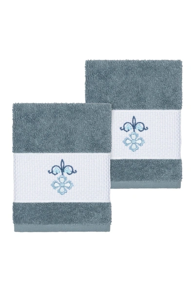 Linum Home Quinn 2-pc. Embroidered Turkish Cotton Washcloth Set Bedding In Teal