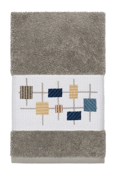Linum Home Khloe Embroidered Turkish Cotton Hand Towel Bedding In Dark Grey