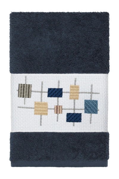 Linum Home Khloe Embroidered Turkish Cotton Hand Towel Bedding In Midnight Blue