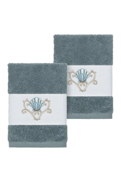 Linum Home Bella 2-pc. Embroidered Turkish Cotton Washcloth Set Bedding In Teal