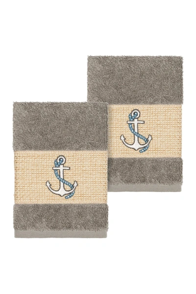 Linum Home Easton 2-pc. Embellished Washcloth Set Bedding In Grey