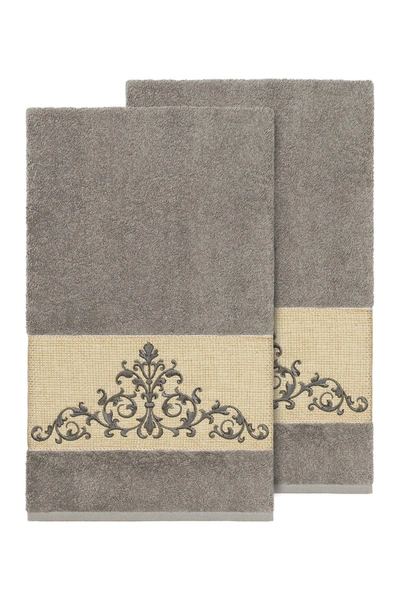 Linum Home Scarlet 2-pc. Embellished Bath Towel Set Bedding In Dark Grey