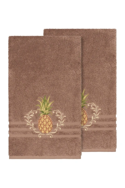 Linum Home Welcome 2-pc. Embellished Bath Towel Set Bedding In Brown