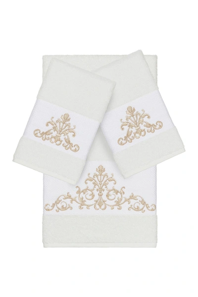 Linum Home Scarlet 3-pc. Embellished Towel Set Bedding In White