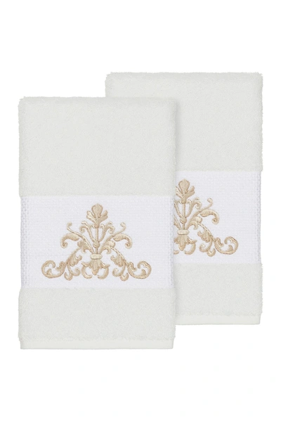 Linum Home Scarlet 2-pc. Embellished Hand Towel Set Bedding In White