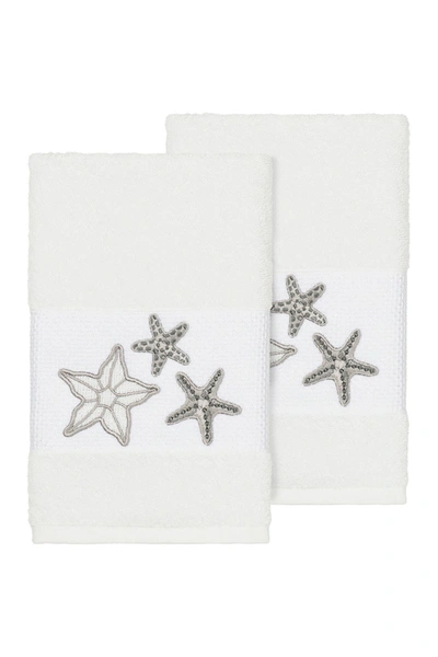 Linum Home Lydia 2-pc. Embellished Hand Towel Set Bedding In White