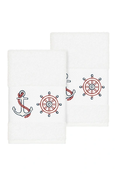 Linum Home Easton 2-pc. Embellished Hand Towel Set Bedding In White