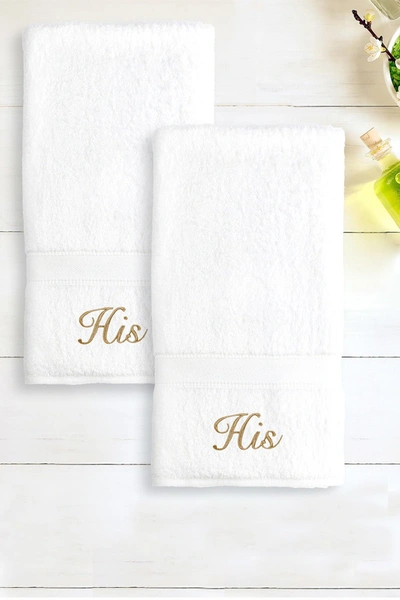 Linum Home 100% Turkish Cotton "his" And "his" 2-pc. Hand Towel Set Bedding In Gold