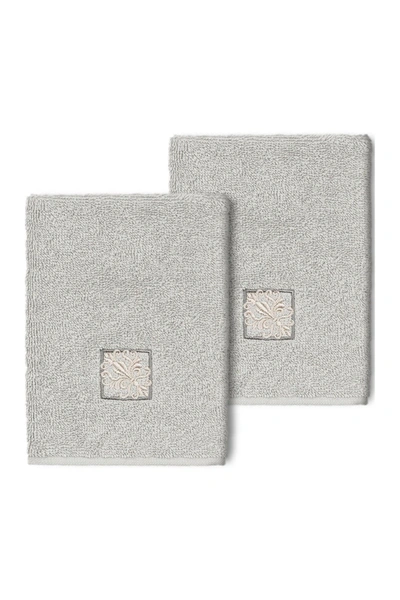 Linum Home 100% Turkish Cotton Vivian 2-pc. Embellished Washcloth Set Bedding In Light Gray