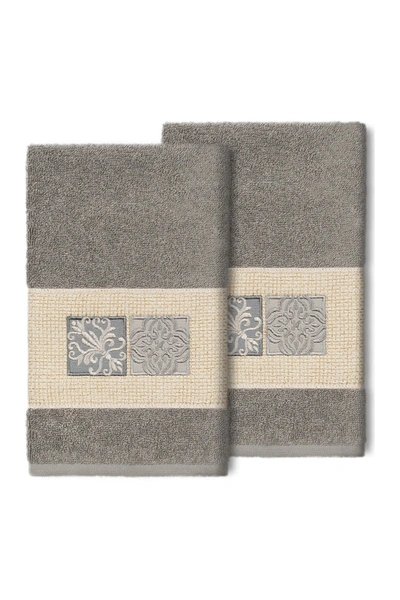 Linum Home 100% Turkish Cotton Vivian 2-pc. Embellished Hand Towel Set Bedding In Dark Gray