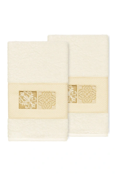 Linum Home 100% Turkish Cotton Vivian 2-pc. Embellished Hand Towel Set Bedding In Cream