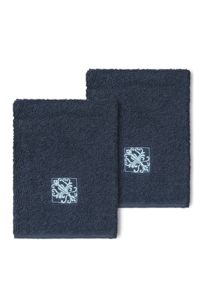 Linum Home 100% Turkish Cotton Vivian 2-pc. Embellished Washcloth Set Bedding In Midnight Blue